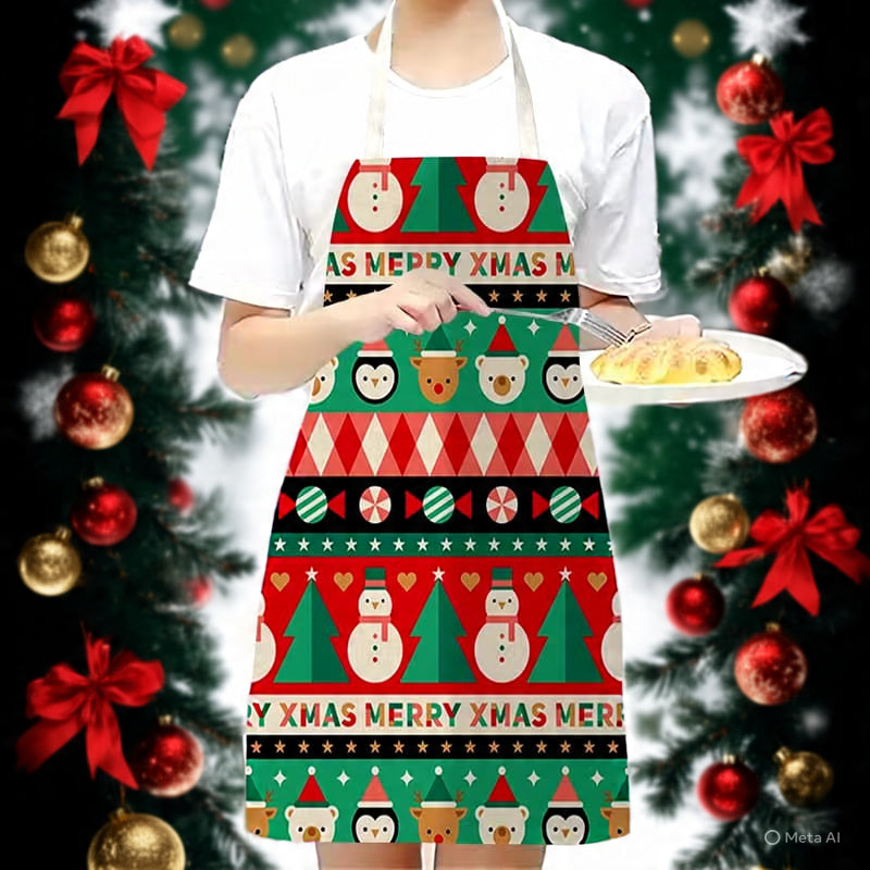 Christmas themed kitchen aprons for Ladies Men Kids