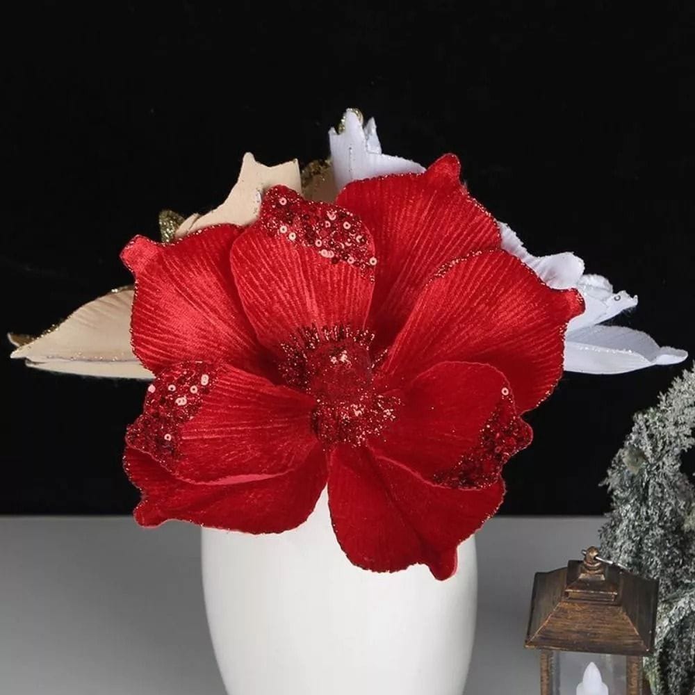 Red Artificial Flowers Champagne Christmas Flower Pendant New Simulation Pattern Diy Red Multi Layered Christmas Tree Decoration