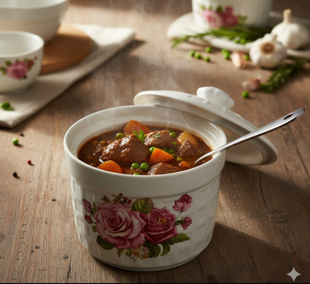 Bone china butterfly cream rose flowered stew pot.