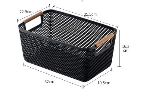 Large size Modern hard Plastic Storage Basket with Wooden Handles