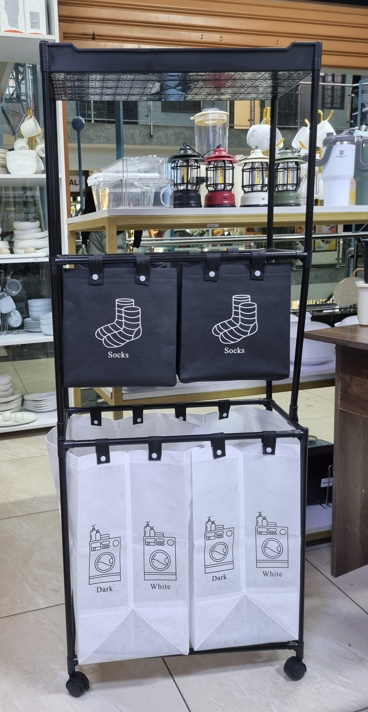 4 grid laundry basket with storage rack