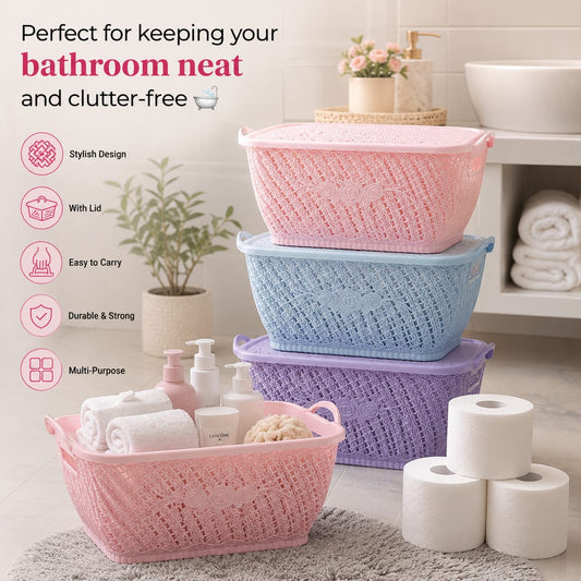 Plastic woven organizing basket