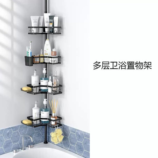 Telescopic corner bathroom organizer with shelves
