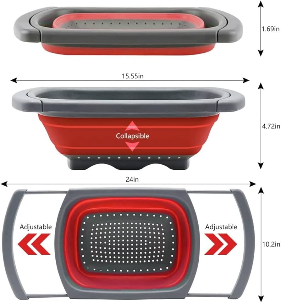 Big sized Rectangular expandable big handles collapsible colander drainer