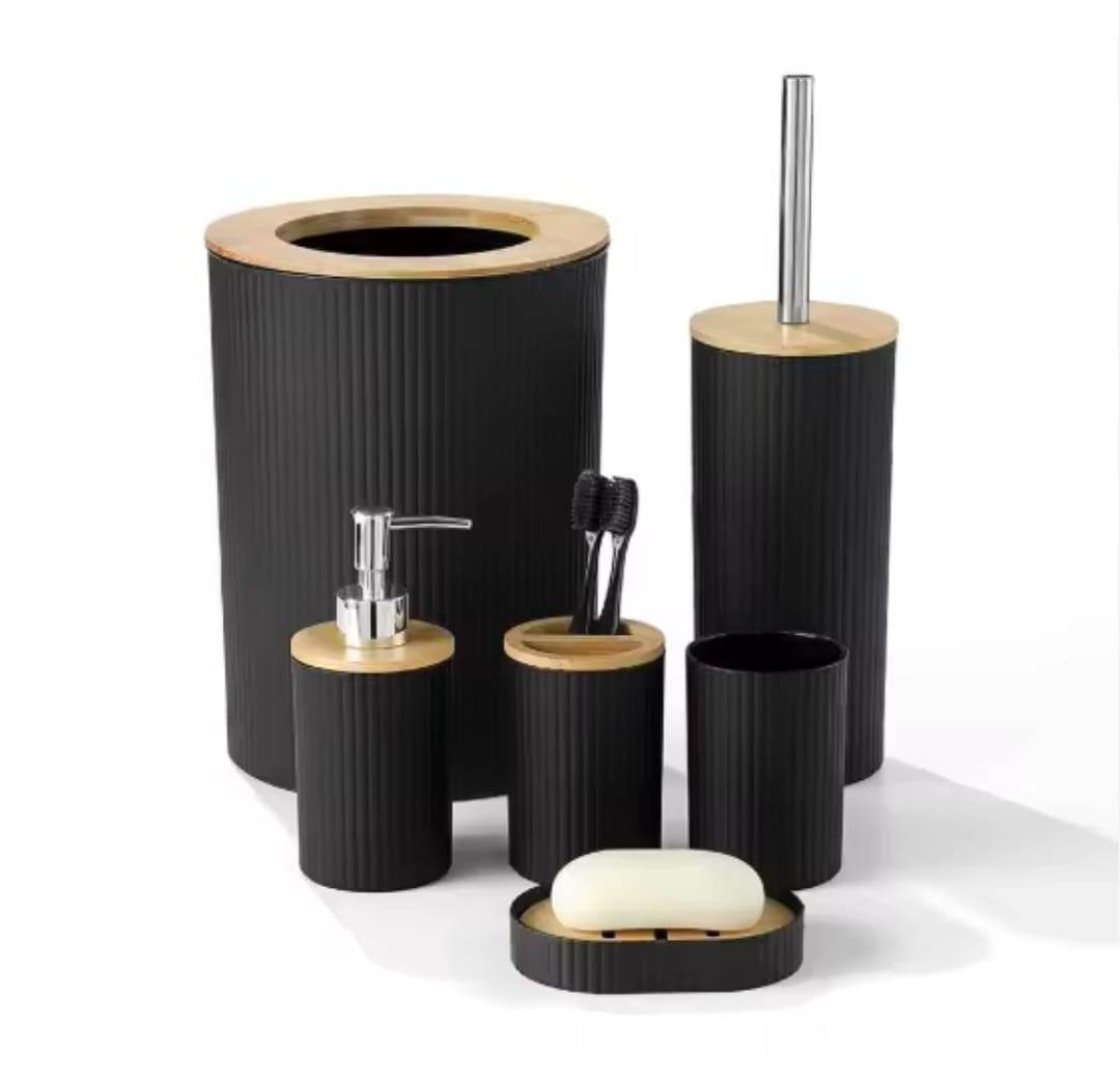6pcs luxury bathroom accessories set with bamboo lid