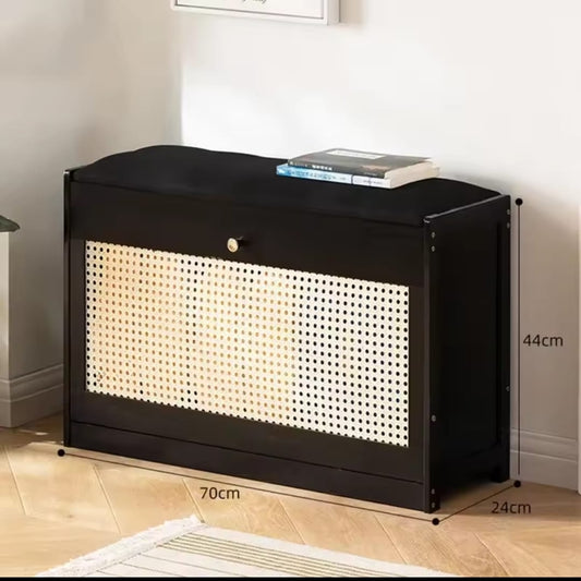 Wooden stool with shoe cabinet