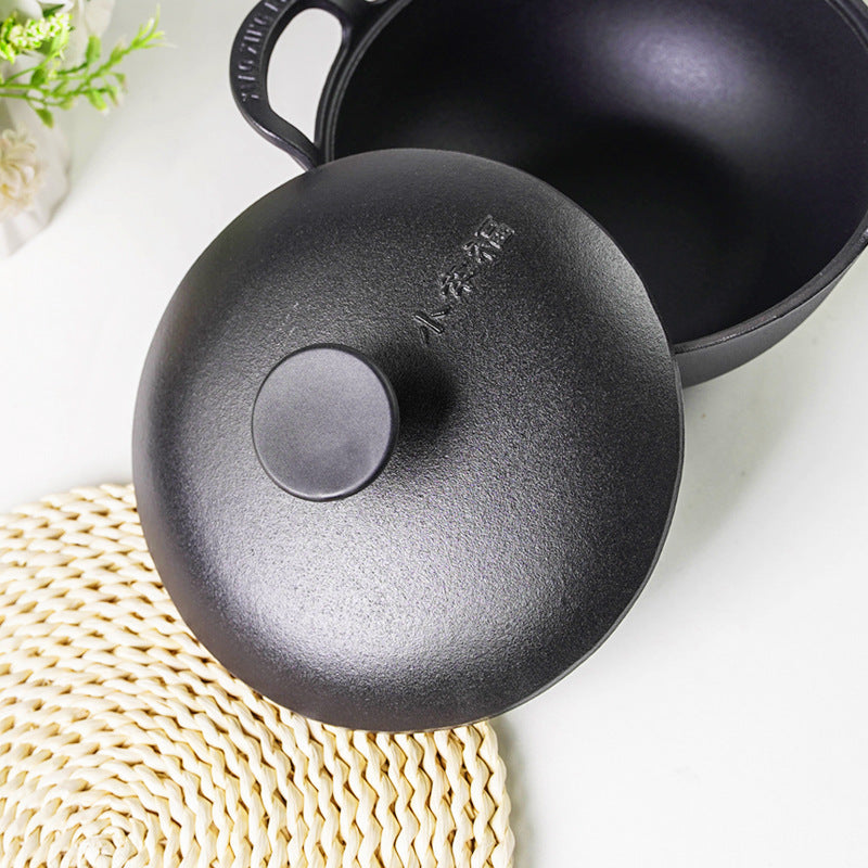 Pre-seasoned Pure Cast Iron Flat Bottom Wok with cast iron Lid