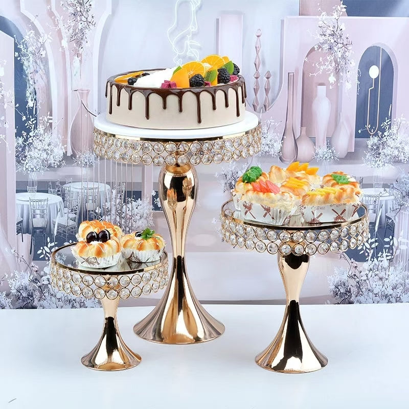 3Pcs Gold cake stands with stainless steel mirror
