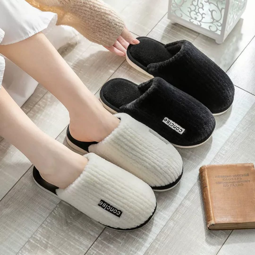 Fuzzy House Slippers Winter Warm Plush Indoor Non-slip Bedroom Slides Soft Comfort Fur Fluffy Cotton Shoes