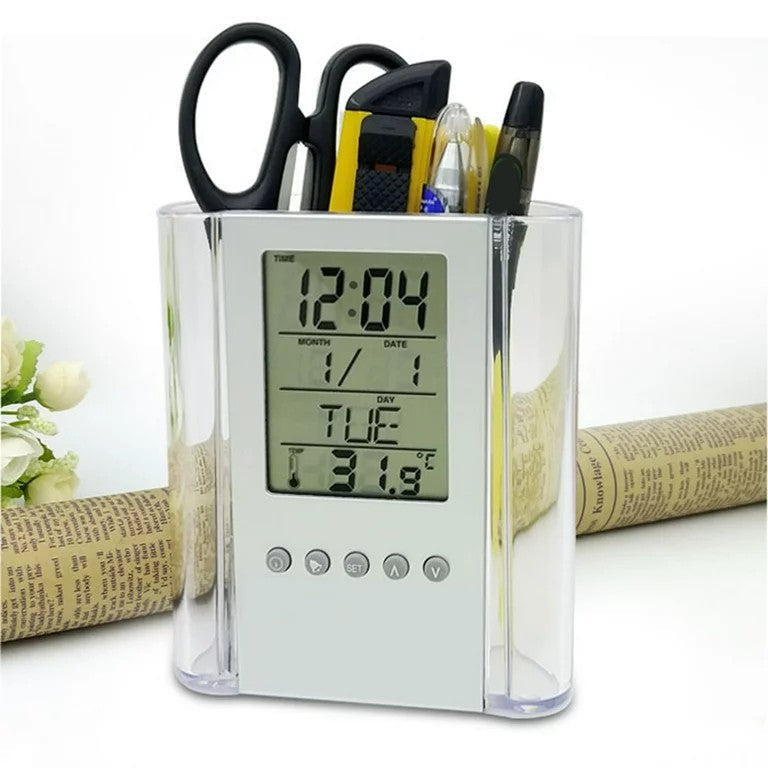 Pen Pencil Holder/organizer, Digital LCD Desk Pen Holder, Calendar, Timer, clock, thermometer Desktop Electronic Office stationary organizer, office giftset, bedroom table organizer, can be branded for promotion and as gifts