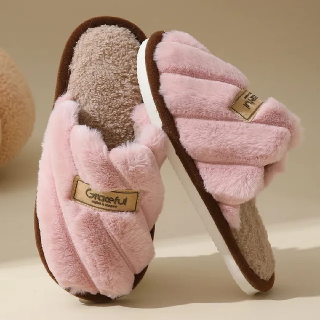 Women Pink Soft Fluffy Warm Fur Slippers Woman Winter Light Closed Toe Living Room Shoes Female