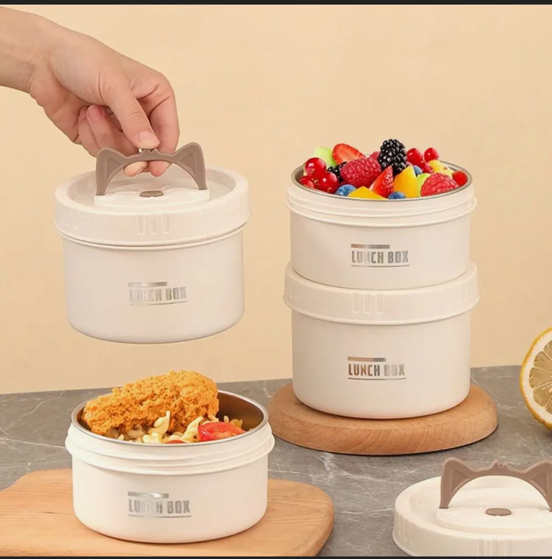 Round 550ml Bento Lunch Box, Stainless Steel with Lid, Large Capacity, Easy Wash, Microwave Safe, Carry On Lunch Box