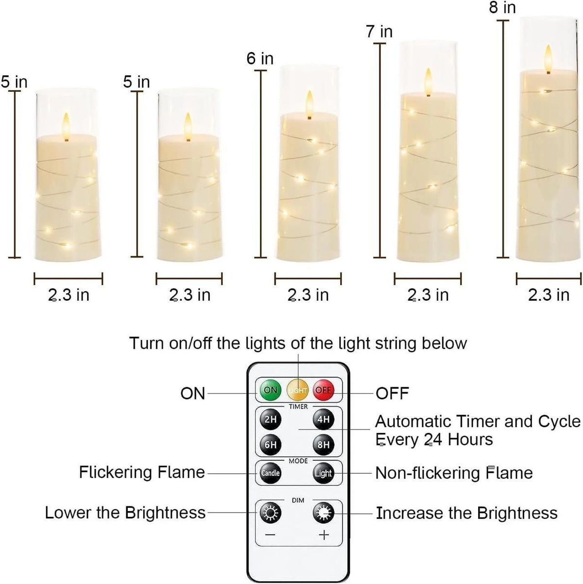 Acrylic flameless LED candles with string light