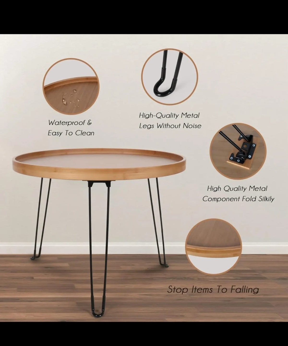 Round Coffee Table with Foldable Foldable legs
