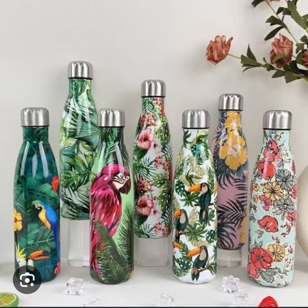 Floral Print flower vase flask Stainless Steel Thermal Bottle 500 ML with Sealed steel Lid
