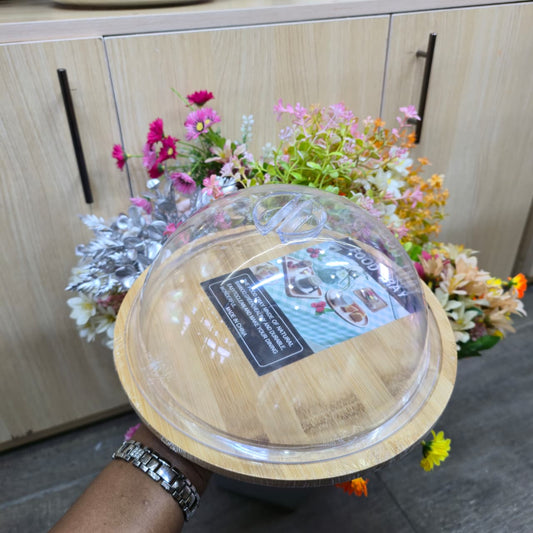 Round Bamboo Food Tray with Acrylic Lid – 23cm