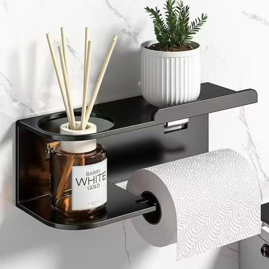 Wall-mounted toilet paper holder with shelf