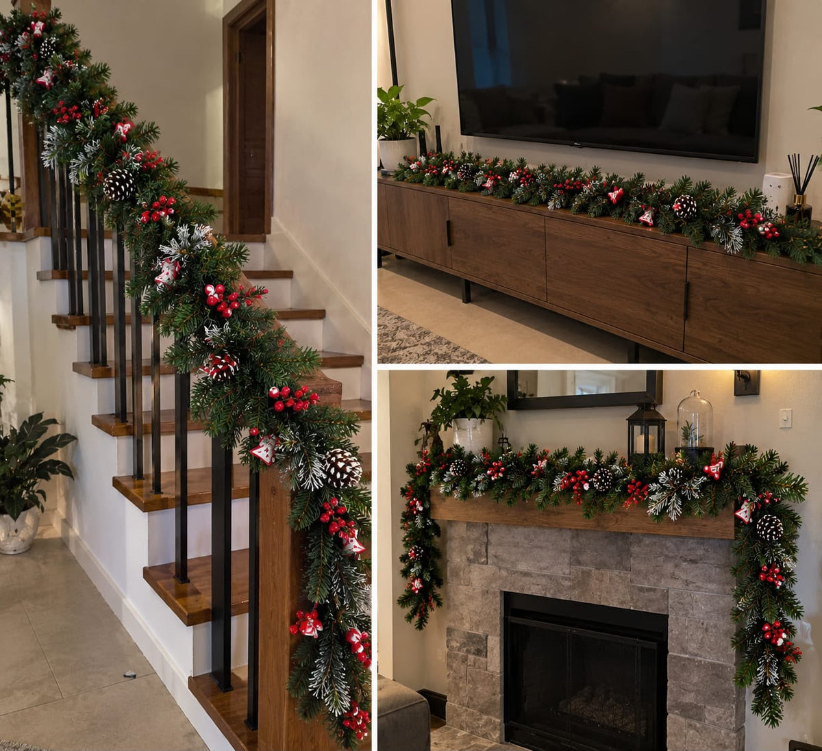 ✅PREDECORATED GREEN GARLAND WITH INBUILT LIGHT