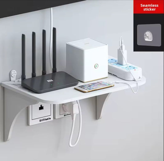 Wall mount floating shelf storage for home, office. Home router storage wall artifact set top box