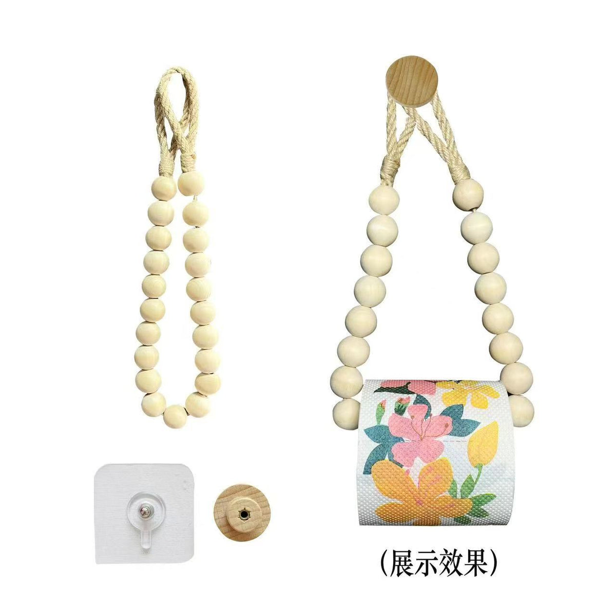 Creative natural wood beaded toilet paper roll holder