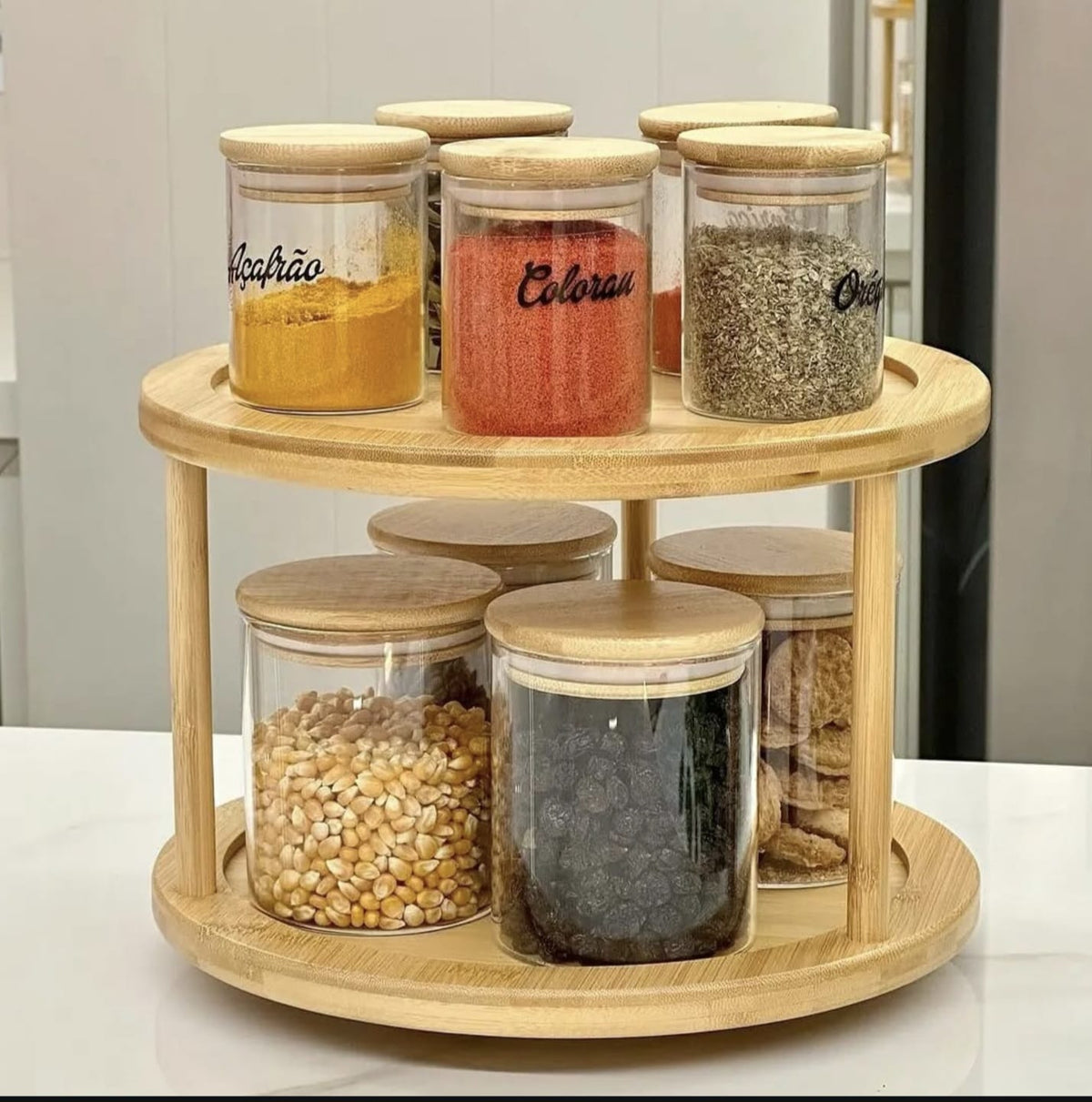 2Tier Bamboo turn Tabletop Rotating Spice Rack
