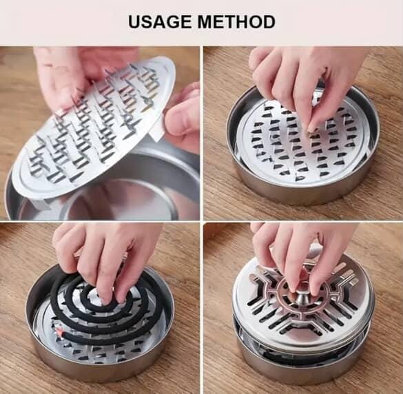 New Stainless Steel Mosquito Coil Holder with Lid and Ashtray