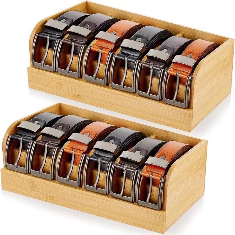 6 Slot Premium bamboo belt organizer