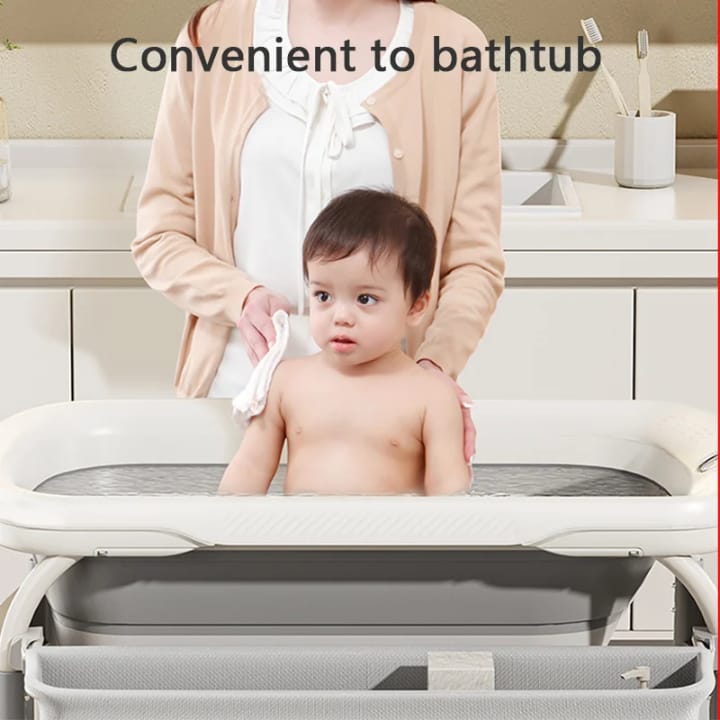 Baby bath tub with changing table and storage