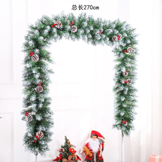 2.7M Decorated Christmas garland with PINE CONES AND RED BERRIES & SNOW TIPS