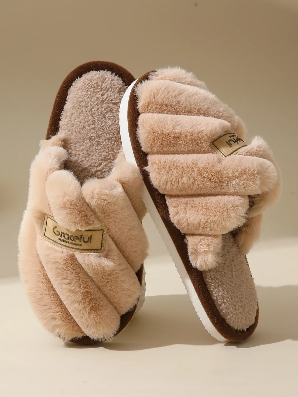 Women Pink Soft Fluffy Warm Fur Slippers Woman Winter Light Closed Toe Living Room Shoes Female
