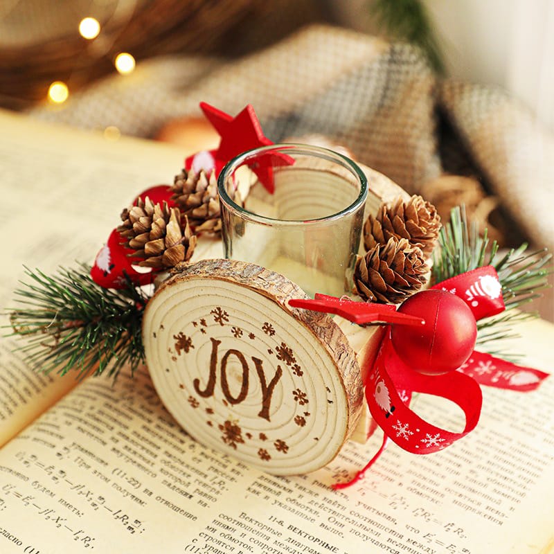 Wooden Candlestick Christmas Decoration Candle Holder Desktop Ornaments Creative Pattern Crafts