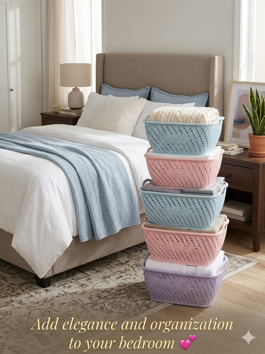 Plastic woven organizing basket