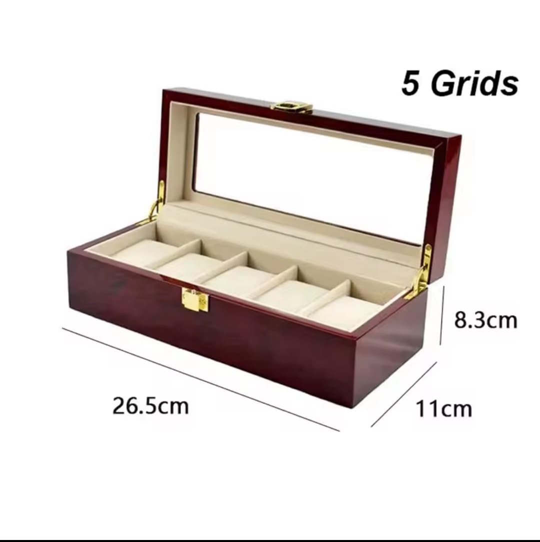 Luxurious glossy  wooden watch case 5 slot /Home storage watch case /Travel watch organizer