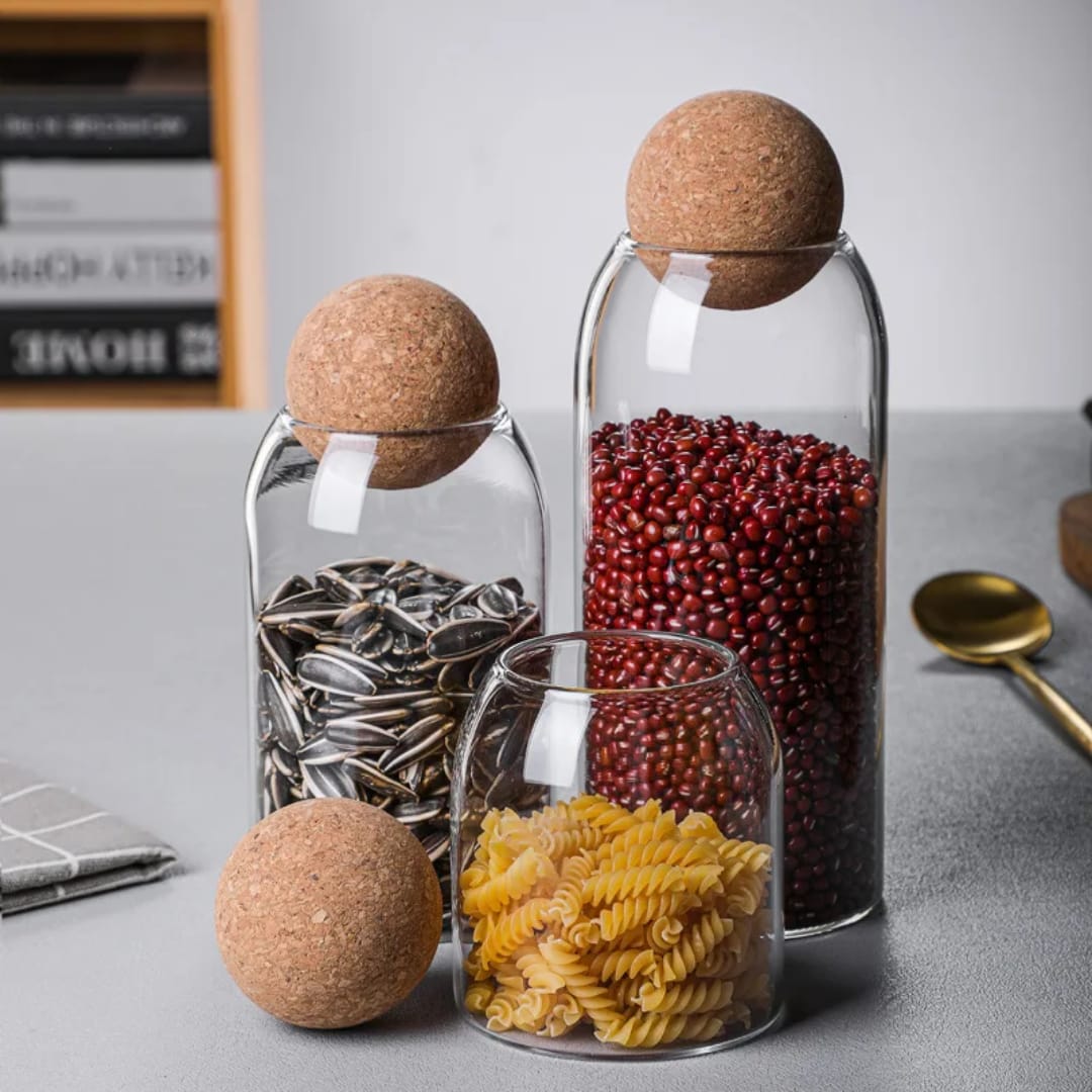 3pc Glass Storage Jars with Cork Lids