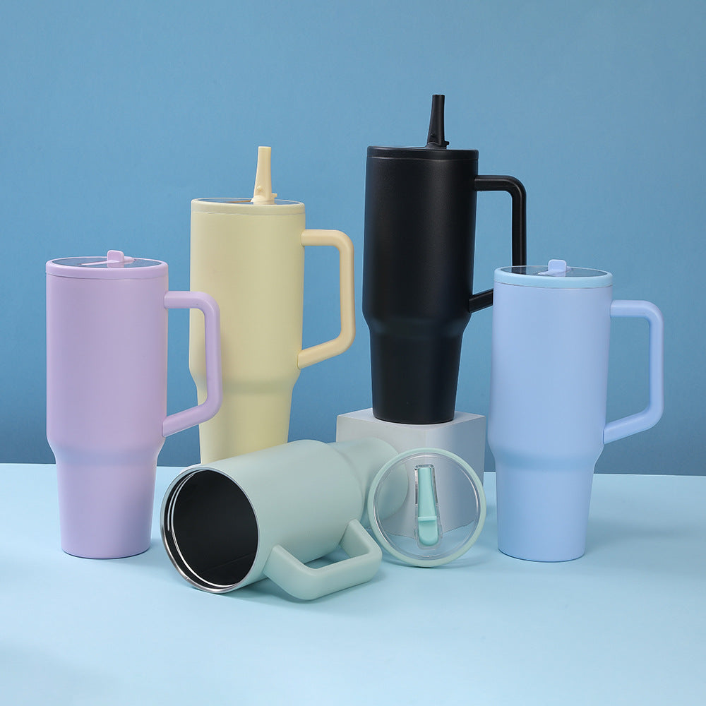 New 1200ml double wall travel cup stainless steel tumbler, vacuum insulated leak proof rotatable handle straw lid mug, Stanley design tumbler