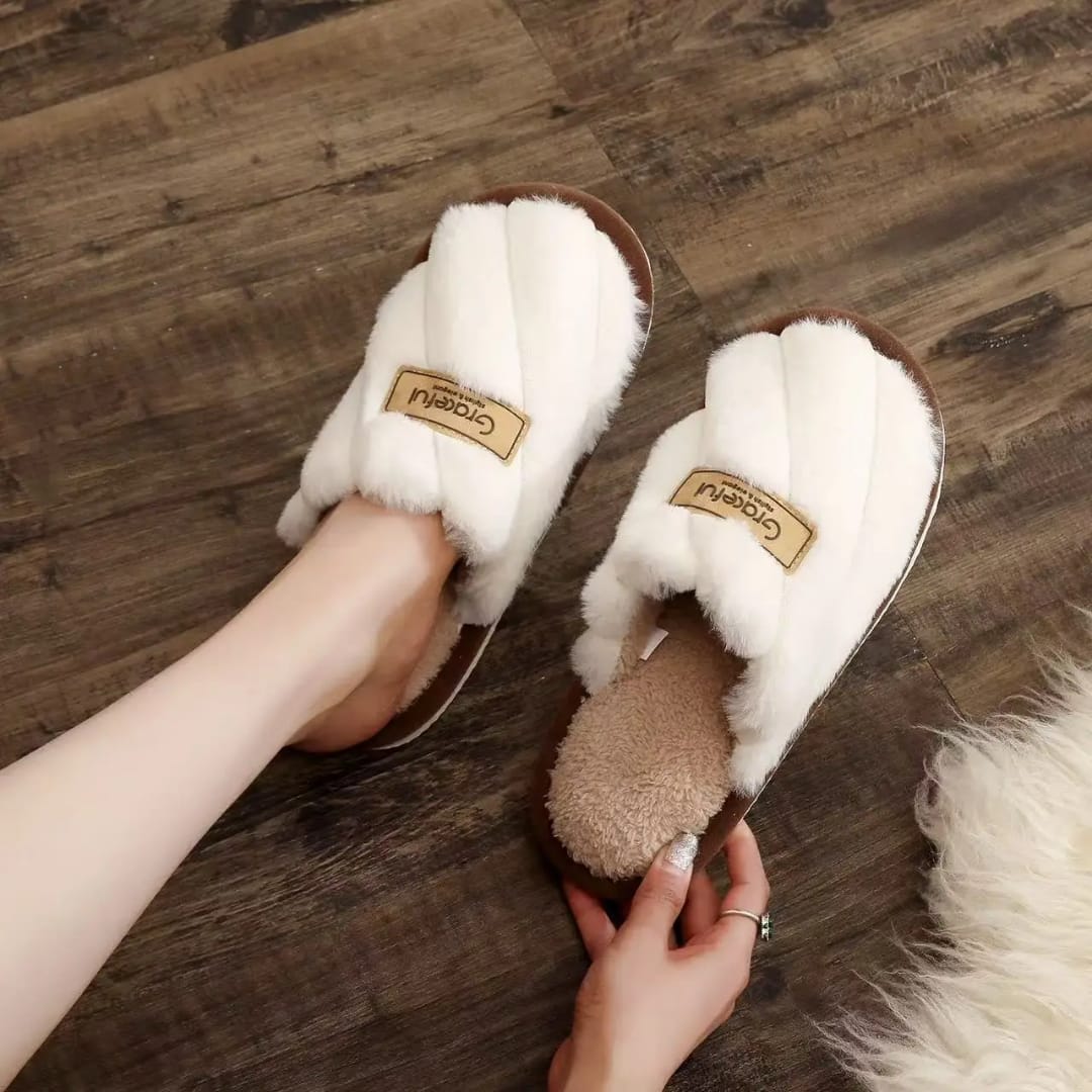 Women Pink Soft Fluffy Warm Fur Slippers Woman Winter Light Closed Toe Living Room Shoes Female