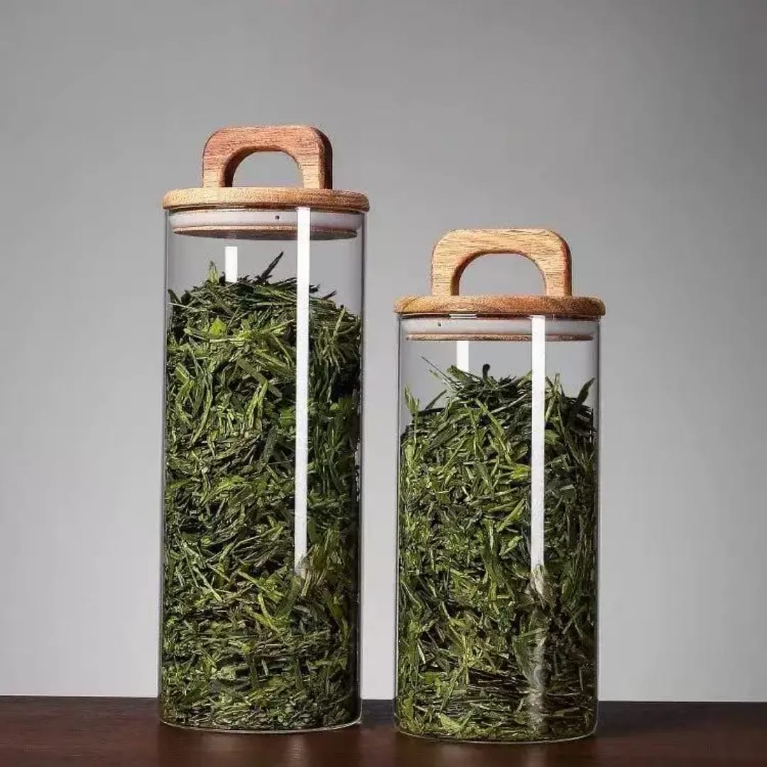 4pcs Airtight Glass Jars with Elegant Wooden Lids