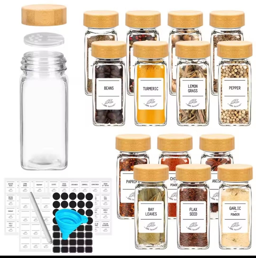 16 PCS PREMIUM THICK GLASS STORAGE JARS WITH BAMBOO LID