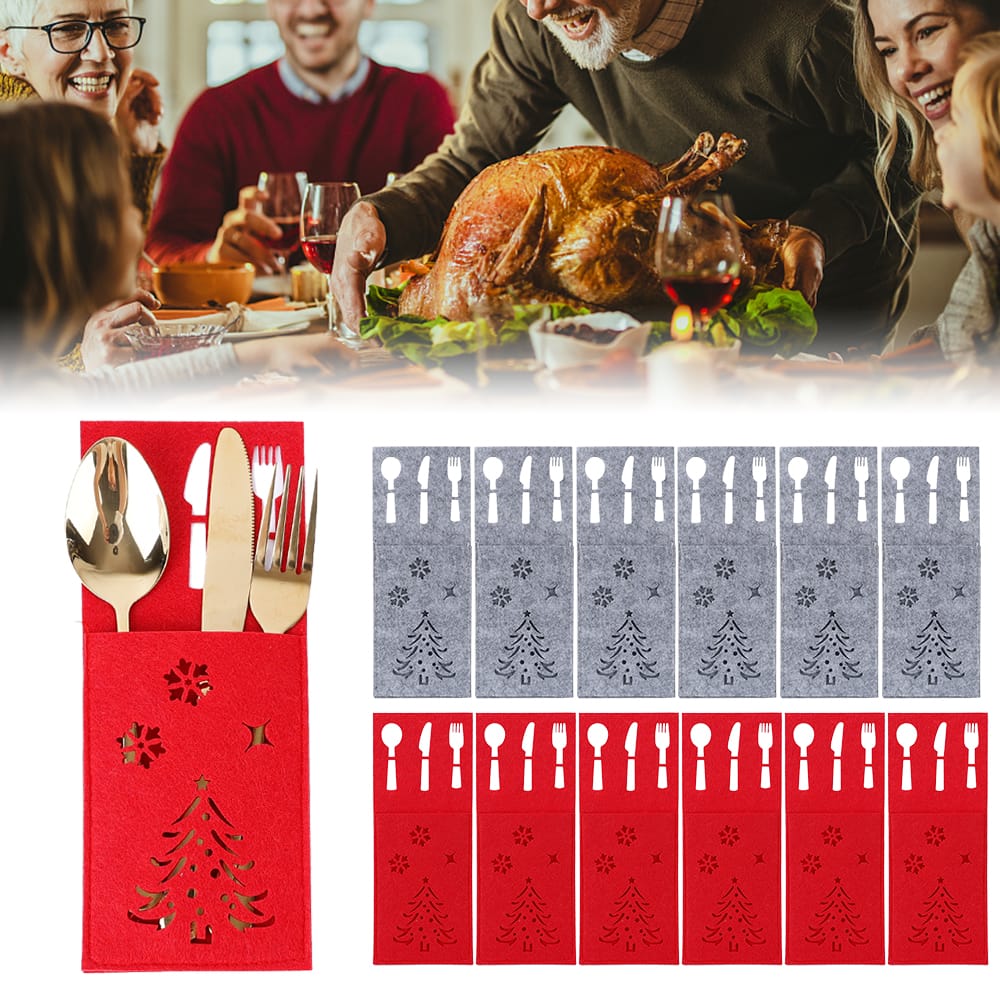 Xmas Cutlery Bag Tableware Fork Knife Storage Organizer Dinnerware Cover