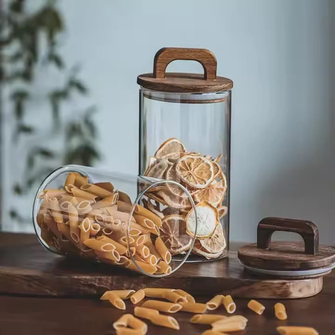 4pcs Airtight Glass Jars with Elegant Wooden Lids