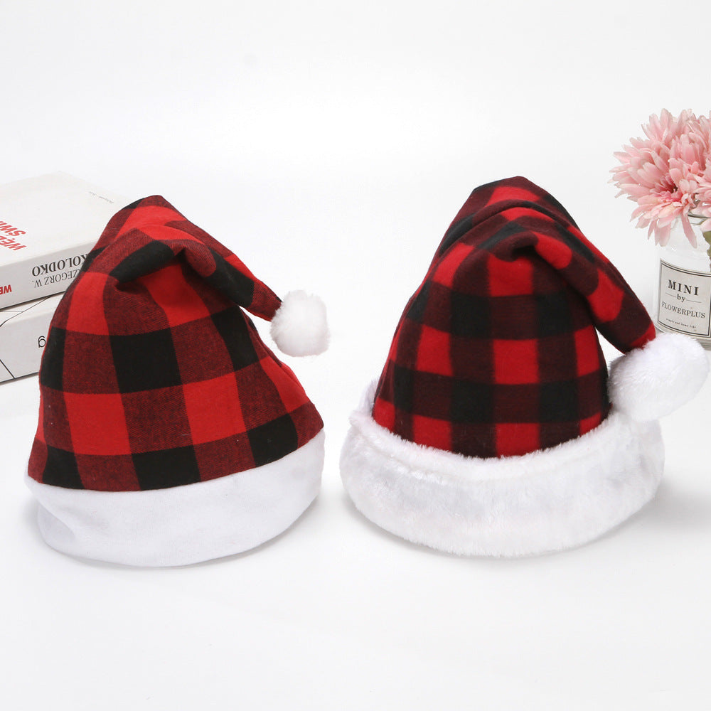 Santa Claus Christmas Fashion Plaid Hats Red Black Plaid Xmas Cap