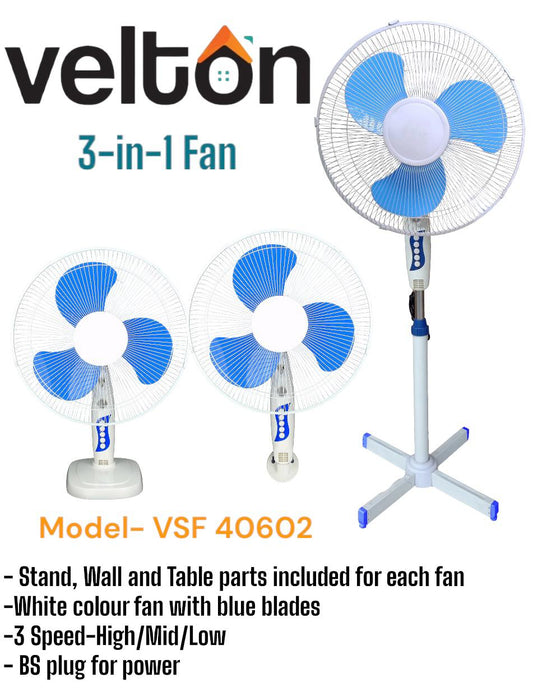 Velton VSF 3-in-1 fan, which can be used as a stand, wall, or table fan