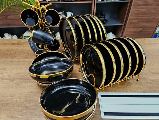 24pcs CERAMIC BLACK GOLD DINNER SET