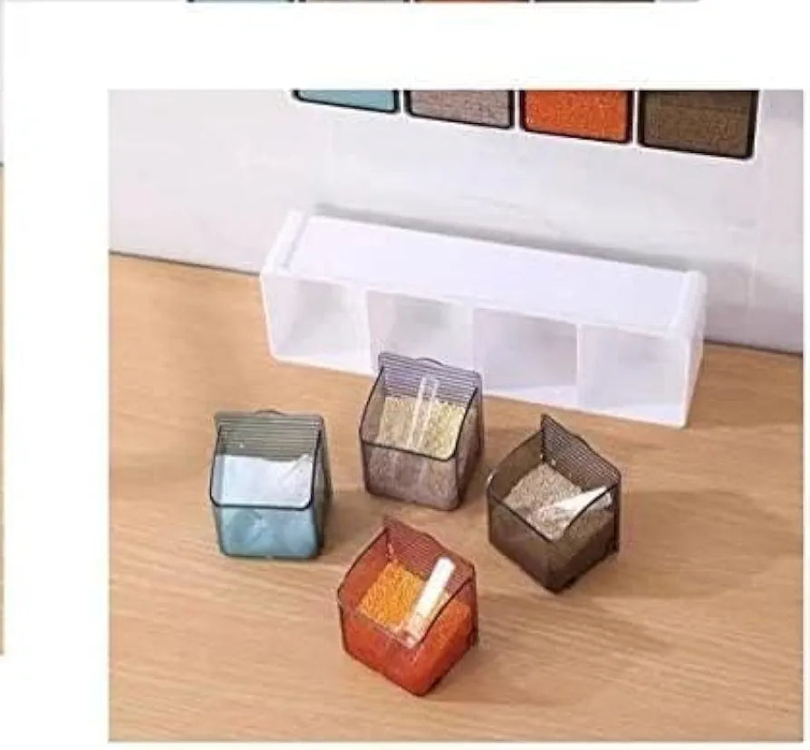4-slot kitchen wall spice organizer with transparent, colored drawers