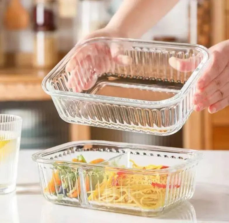 3pcs Borosilicate Glass ribbed Food Storage Containers with Lids