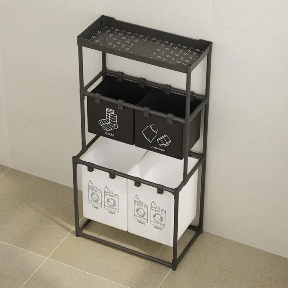 4 grid laundry basket with storage rack
