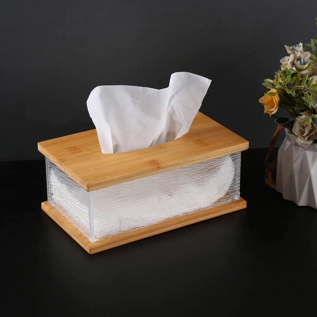 Bamboo Transparent Water Ripple Tissue Box / serviette box