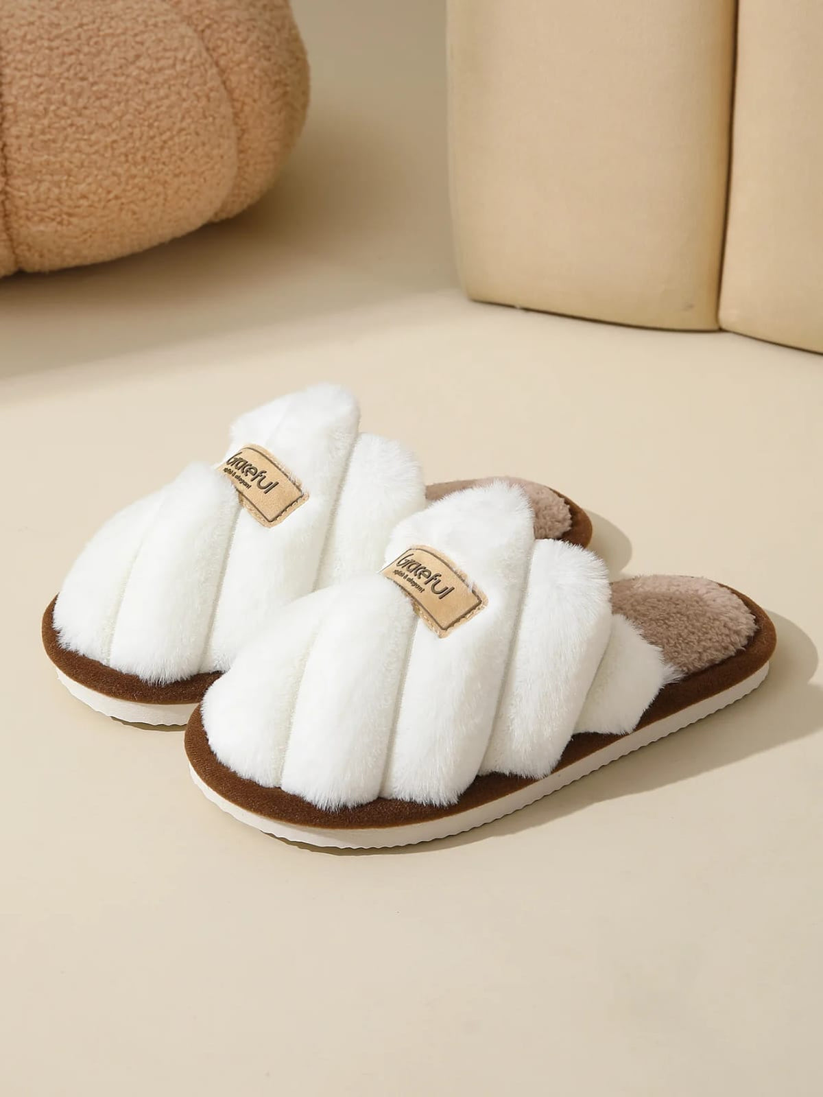 Women Pink Soft Fluffy Warm Fur Slippers Woman Winter Light Closed Toe Living Room Shoes Female