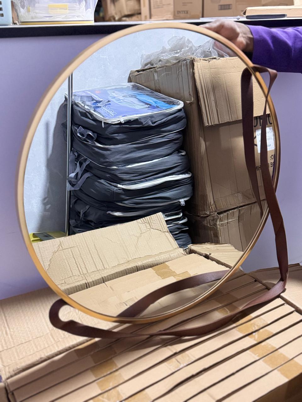 Nordic Wall Hanging Decorative Mirror / Creative Living Room Round Vanity Mirror / Bathroom Mirror with Leather strap