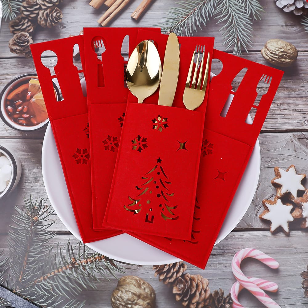 Xmas Cutlery Bag Tableware Fork Knife Storage Organizer Dinnerware Cover